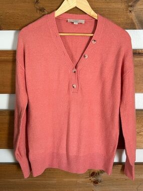 LOFT Coral Pink V-Neck Button-Front Sweater